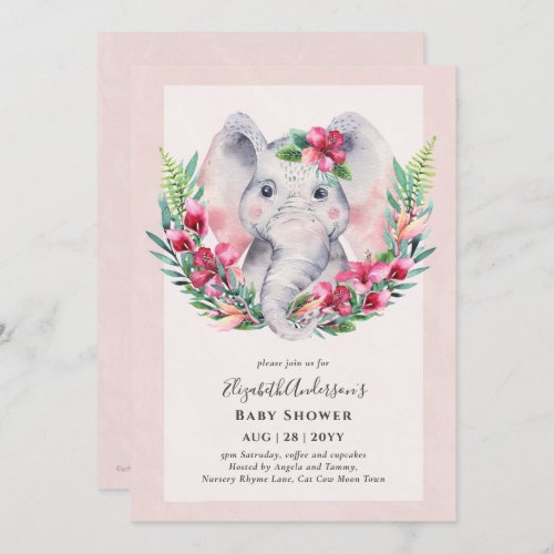 Adorable Floral Elephant Baby Shower Invite