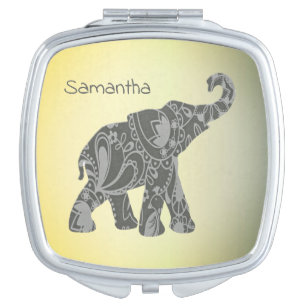 Adorable Floral Elephant With Name Compact Mirror