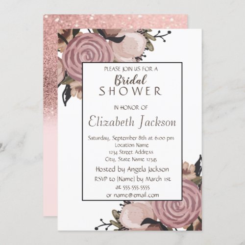 Adorable Floral Glitter  Bridal Shower Invitation