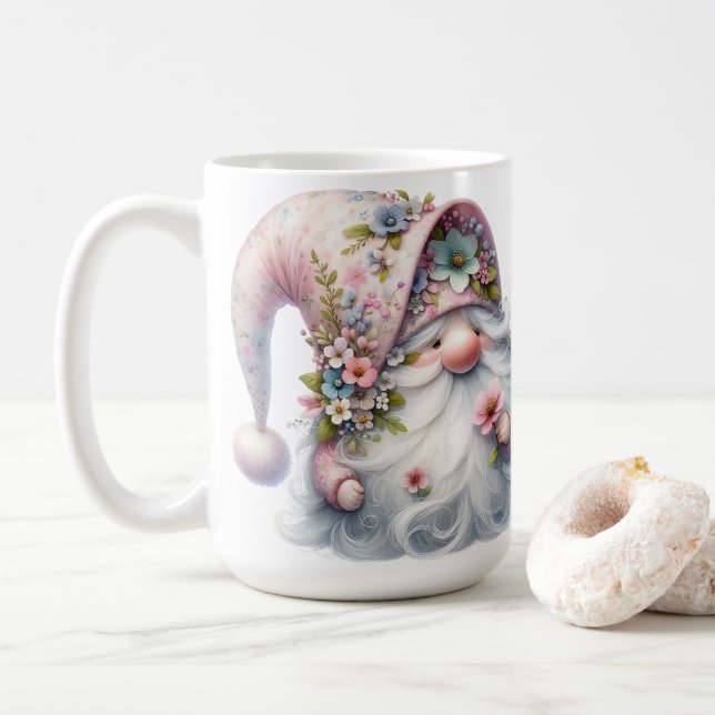 Adorable Floral Gnome  Coffee Mug (With Donut)