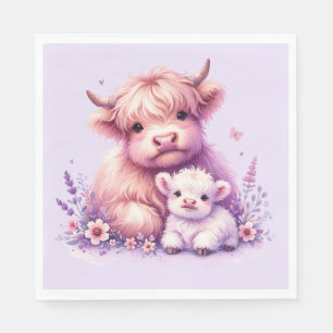 Adorable Floral Highland Cow Baby Shower Napkins