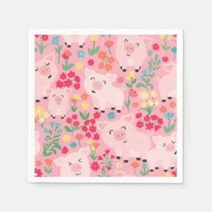 Adorable Floral Pig Farm Animal Floral Girls Napkins