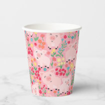 Adorable Floral Pig Farm Animal Floral Girls Party Paper Cups