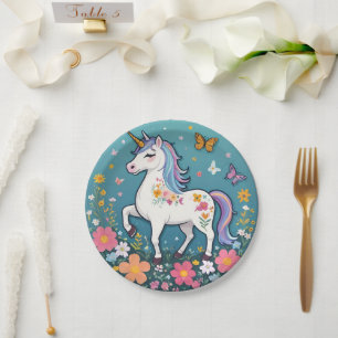 Adorable Floral Unicorn Pony in Pastels Paper Plates