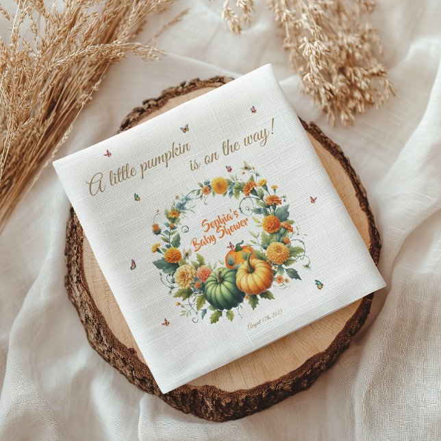 Adorable Floral Wreath Little Pumpkin Baby Shower Napkins (Creator Uploaded)