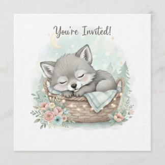 Adorable, fluffy baby wolf Baby Shower Invitation