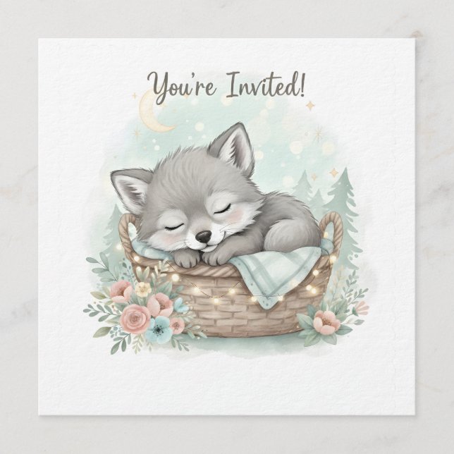 Adorable, fluffy baby wolf  Baby Shower  Invitation (Front)