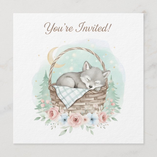 Adorable, fluffy baby wolf  Baby Shower  Invitation (Front)