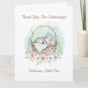 Adorable,fluffy baby wolf Baby Shower Letterpress Thank You Card