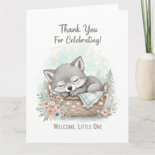 Adorable, fluffy baby wolf  Baby Shower  Letterpress Thank You Card