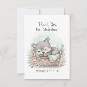Adorable, fluffy baby wolf Baby Shower Thank You Card