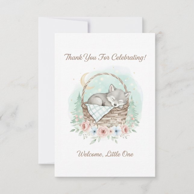 Adorable,fluffy baby wolf Baby Shower  Thank You Card (Front)