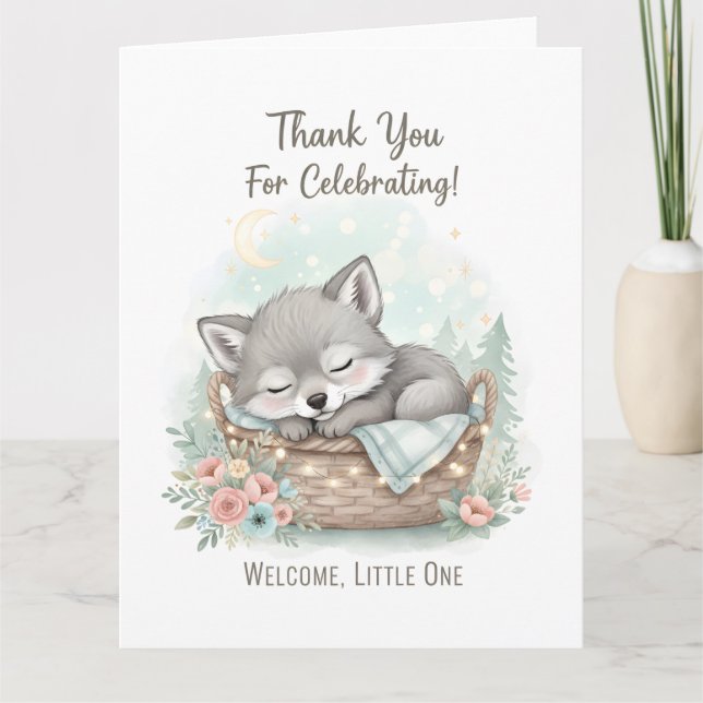 Adorable, fluffy baby wolf  Baby Shower  Thank You Card (Front)