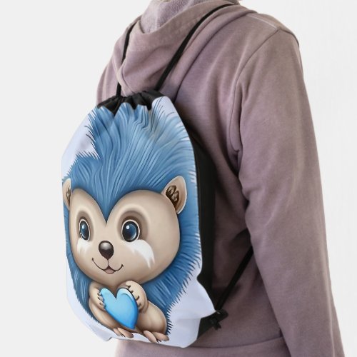 Adorable Fluffy Blue Animal Drawstring Bag