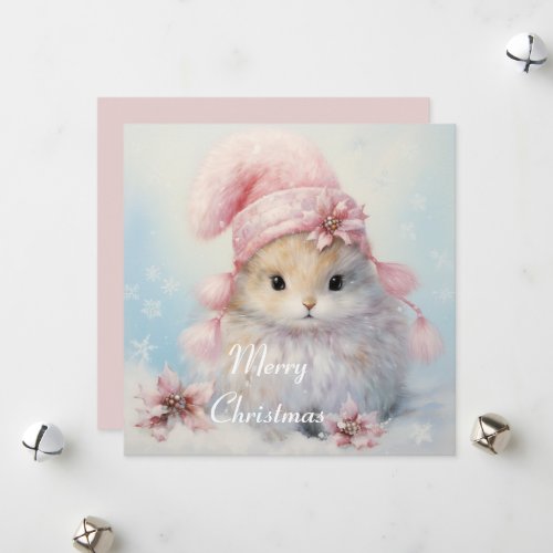 Adorable Fluffy Bunny Christmas Card