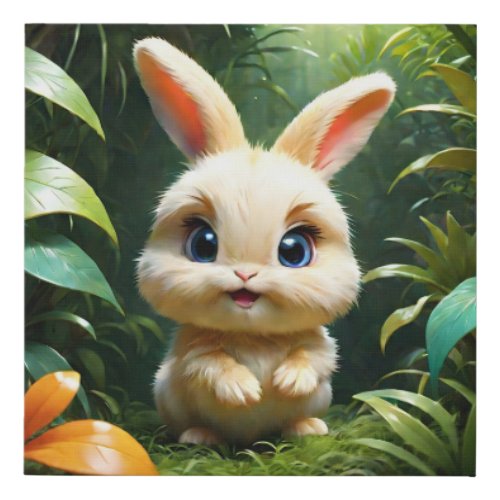 Adorable Fluffy Bunny Rabbit in a Forest Nursery  Faux Canvas Print