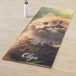 Adorable Fluffy Ginger Kitten, Customizable Yoga Mat