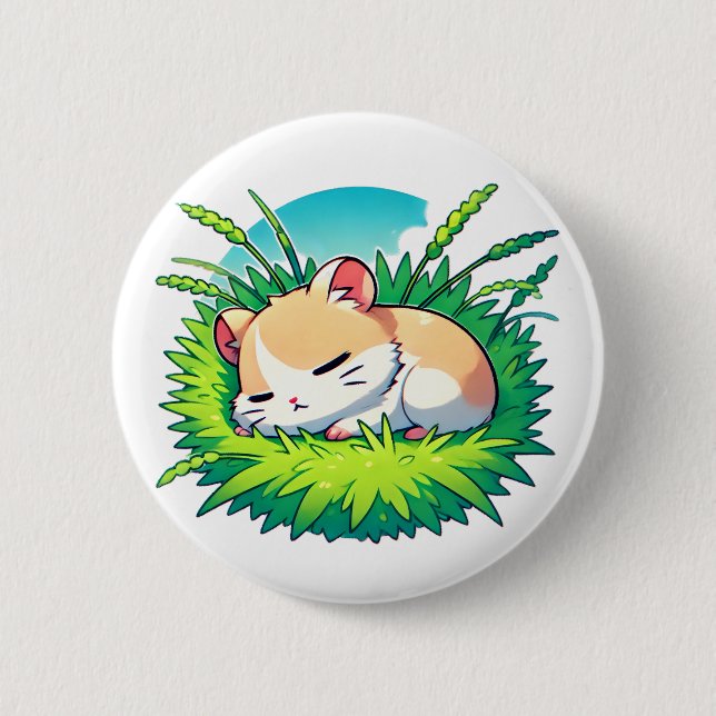 Adorable fluffy hamster sleeping peacefully button (Front)