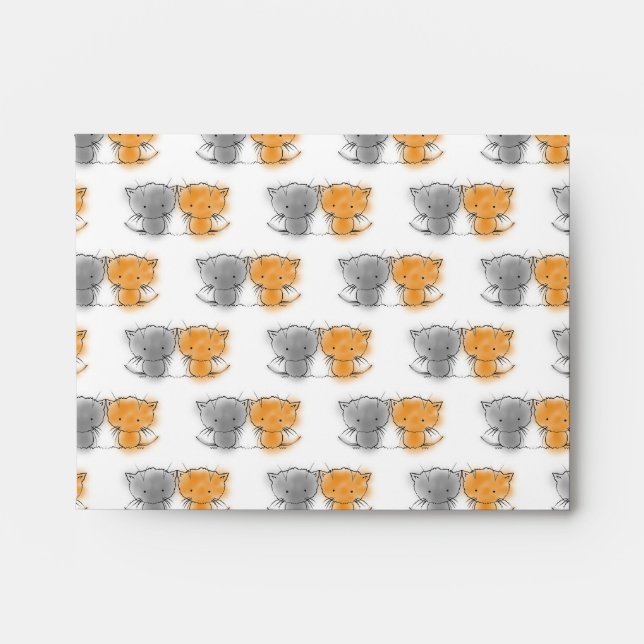 Adorable Fluffy Kittens Illustration Cat Art Envelope (Front)