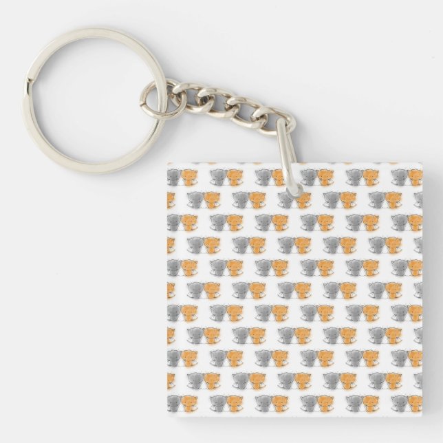 Adorable Fluffy Kittens Illustration Cat Art Keychain (Front)