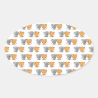 Adorable Fluffy Kittens Illustration Cat Art Oval Sticker