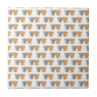 Adorable Fluffy Kittens Illustration Cat Art Tile