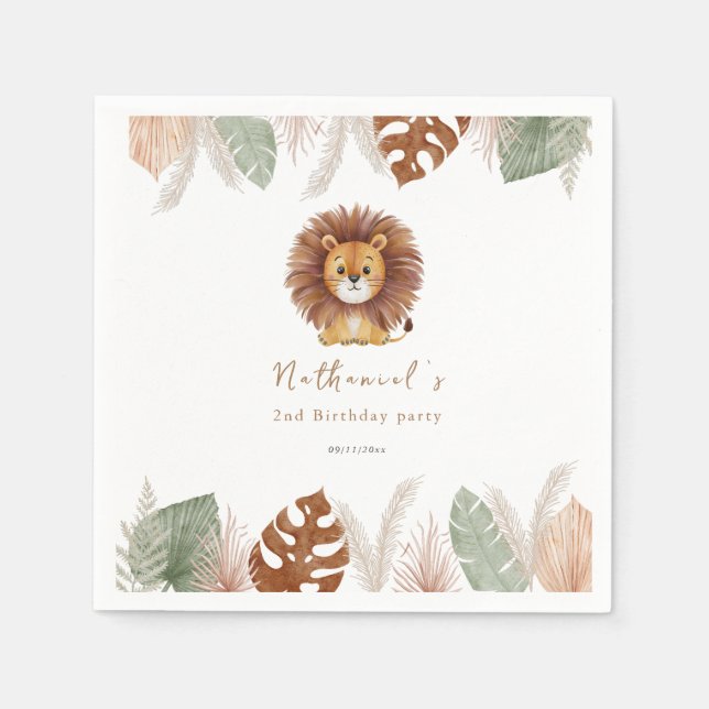 Adorable Fluffy Lion Birthday Napkins (Front)