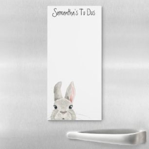 Adorable Fluffy Peeking Bunny Custom Name Magnetic Notepad