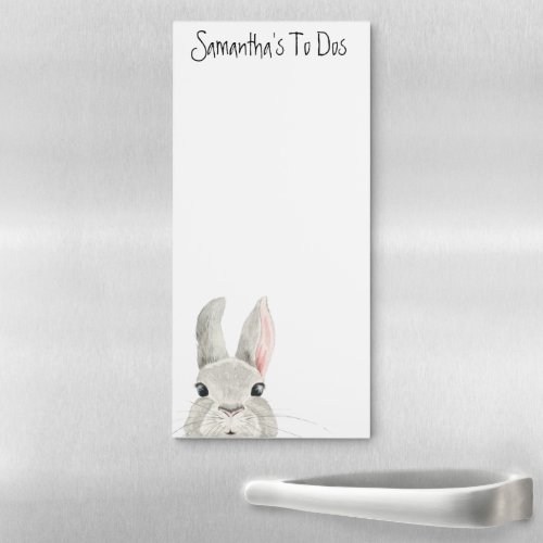Adorable Fluffy Peeking Bunny Custom Name Magnetic Notepad