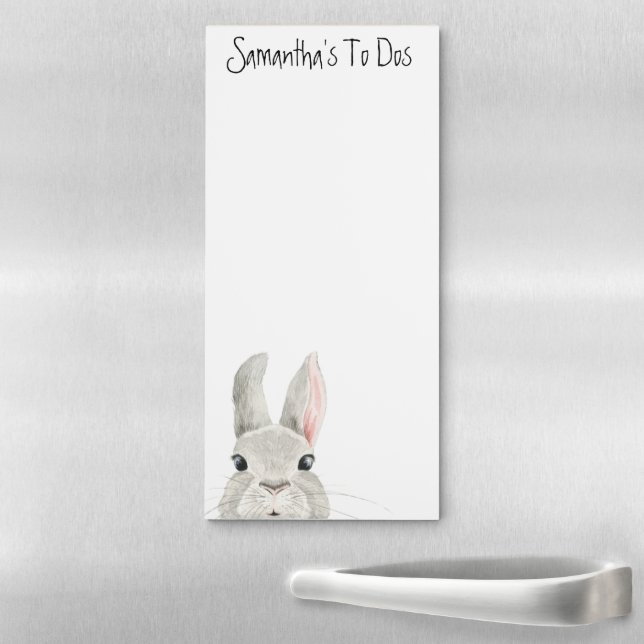 Adorable Fluffy Peeking Bunny Custom Name Magnetic Notepad (In Situ)