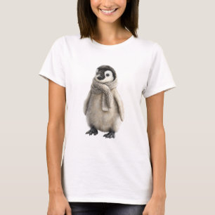 Adorable Fluffy Penguin Chick in Cozy Scarf T-Shirt