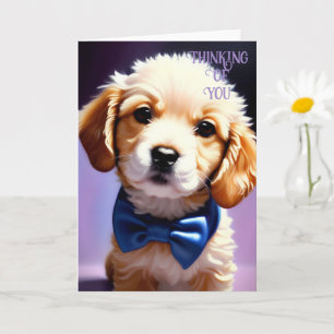 Adorable Fluffy Puppy w Cute Blue Bow Tie  Card