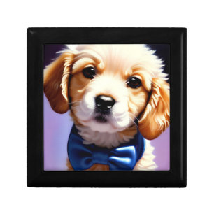 Adorable Fluffy Puppy w Cute Blue Bow Tie Gift Box