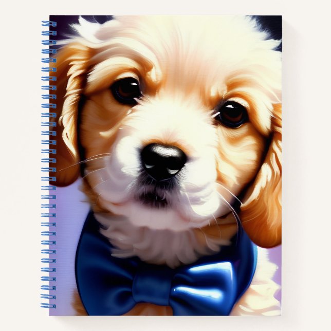 Adorable Fluffy Puppy w Cute Blue Bow Tie  Notebook (Front)