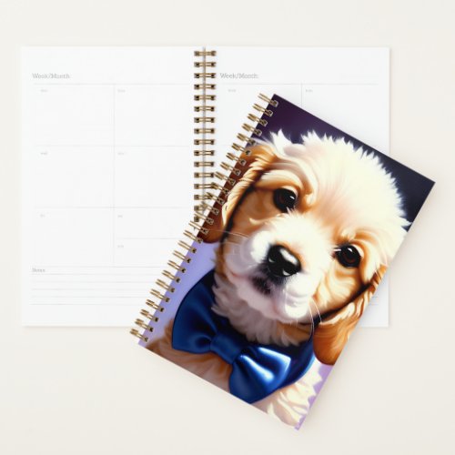 Adorable Fluffy Puppy w Cute Blue Bow Tie  Planner