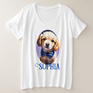 Adorable Fluffy Puppy w Cute Blue Bow Tie Plus Size T-Shirt