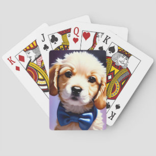 Adorable Fluffy Puppy w Cute Blue Bow Tie Poker Cards