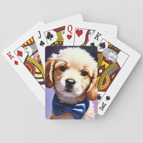 Adorable Fluffy Puppy w Cute Blue Bow Tie  Poker Cards