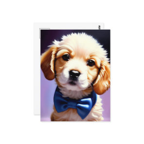 Adorable Fluffy Puppy w Cute Blue Bow Tie  Postcard