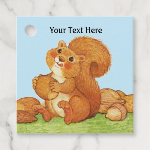 Adorable Fluffy Red Squirrel in Grass Nuts  Favor Tags