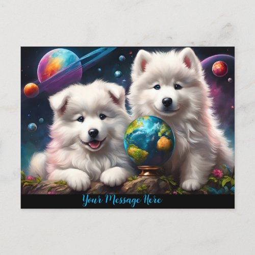 Adorable Fluffy Samoyed Puppies Earth Postcard