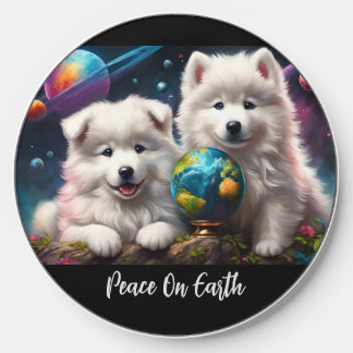 Adorable Fluffy Samoyed Puppies, Peace on Earth Wireless Charger