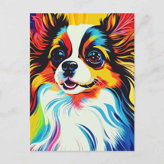 Adorable Fluffy Toy Papillon Dog Portrait Postcard (Front)