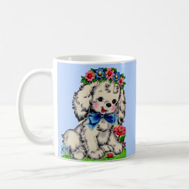 adorable fluffy white dog coffee mug (Left)