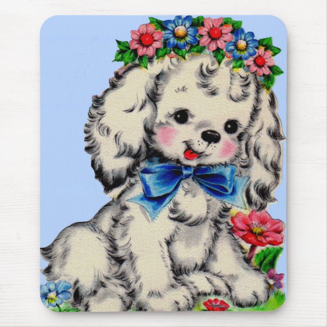 adorable fluffy white dog mouse pad (Front)