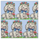 adorable fluffy white dog print fabric