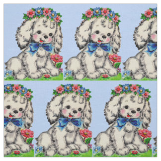 adorable fluffy white dog print fabric