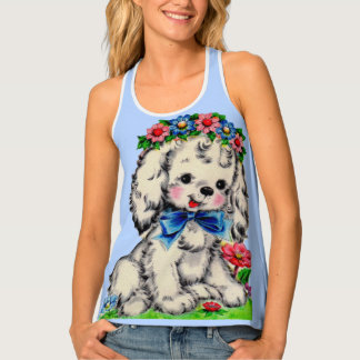 adorable fluffy white dog print tank top