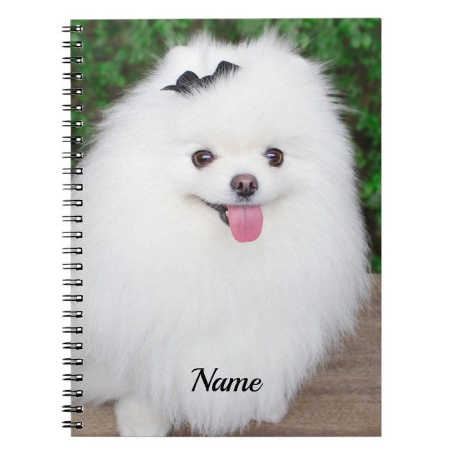 Adorable Fluffy White Puppy Dog Notebook (Front)
