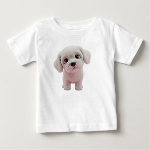 Adorable Fluffy White Puppy with Big Eyes Digital Baby T-Shirt